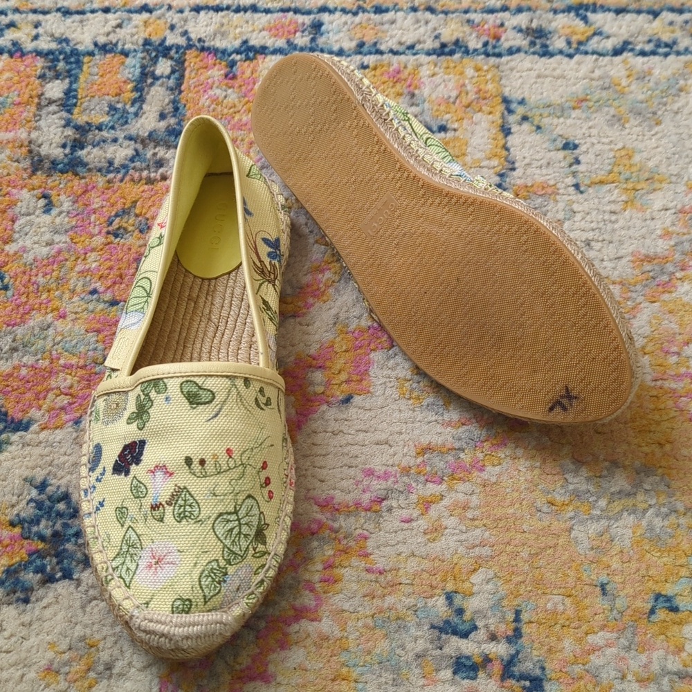 Gucci x Kris Knight Flora Knight Floral Canvas Espadrille Flats Citrus Yellow 38 - Picture 2 of 16
